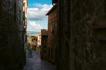 Streets of small city Montepulciano in Tuscany, Italy