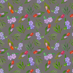 Flowers pattern Spring floral watercolor pattern of tulip