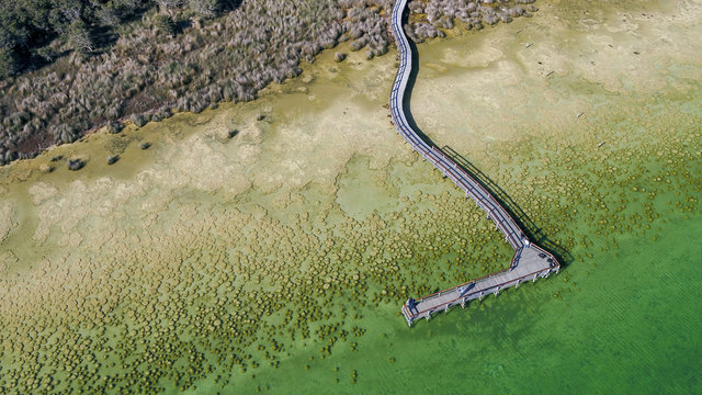 Aerial Drone Images Lake Clifton Thrombolites Rocks Mandurah  Western Australia