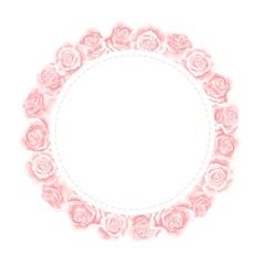 Valentines day pink rose flowers circle frame design element vector illustration