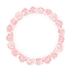 Valentines day pink rose flowers circle frame design element vector illustration