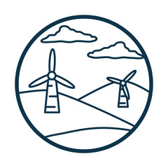 Wind mills and clouds line style icon vector design