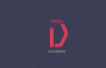 D red color alphabet letter logo design icon for company and business