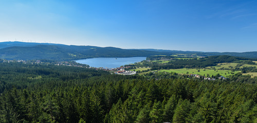 The panorama of Lipno Reservoir and Lipno nad Vltavou village in Sumava landscape park, czech republic