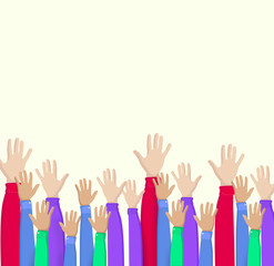 Environmental protection. Illustration with community of people putting hands up on beige background, empty space