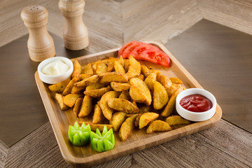 Golden French fries potatoes ready to be eaten