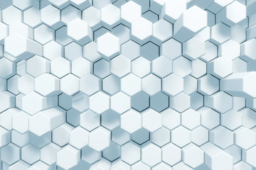 Abstract White Hexagonal Waving Surface Sci-Fi Background