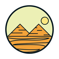 Sun and pyramids line and fill style icon vector design
