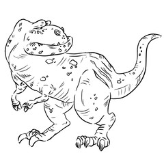 Cartoon dinosaur image. Sketch image of an old cute comic style t-rex dinosaur. Tyrannosaurus rex dino hand drawn illustrration