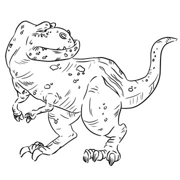 Cartoon dinosaur image. Sketch image of an old cute comic style t-rex dinosaur. Tyrannosaurus rex dino hand drawn illustrration