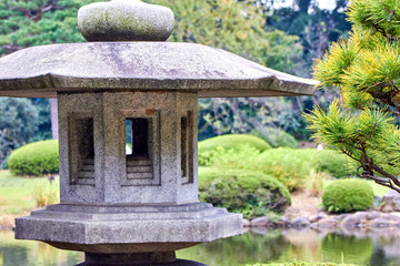 Stone lantern in Japanese style garden