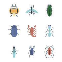 scorpion and insect concept icon set, flat style