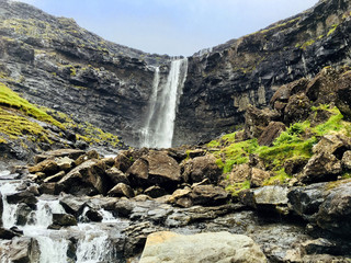 Faroe Islands Waterfall in a rocky mountain - Landscape Photography