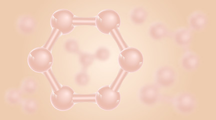 Background with DNA molecules. Scientific abstract banner with 3D molecular structures on pink background. Infographics. Template for the design. Vector illustration