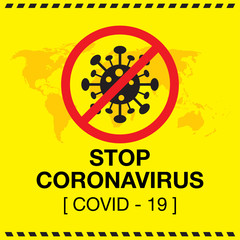 Stop Coronavirus or Covid-19 banner with coronavirus icon,world map and stop sign symbol