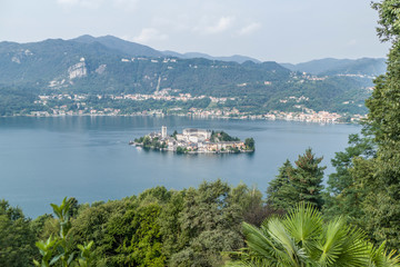 Fototapeta na wymiar Aerial view of the island of San Giulio in Lake D'Orta