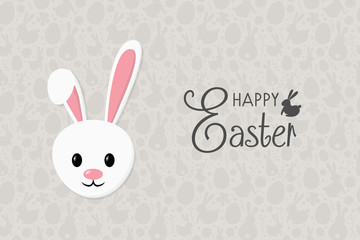 Easter composition with cute bunny on blue background. Greeting card. Banner. Vector