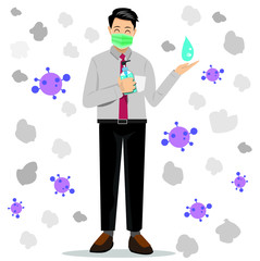 man wearing  masks to prevent disease, flu, air pollution, contaminated air, world pollution. Vector illustration 