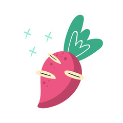 Vegetarian food. Eco food, beet,  natural ingredient. Food delivery. Kitchen. Home cooking. Dinner, healthy food. Flat hand drawn vector illustration, icon, sticker isolated on white background.