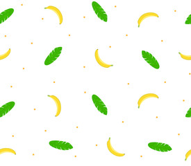 Seamless vector pattern with bananas and green leaves