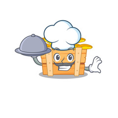 banana fruit box as a chef cartoon character with food on tray