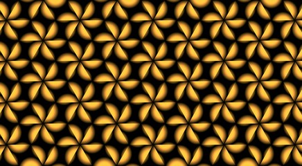 Computer generated image of a mesh of golden flowers raised on a black background