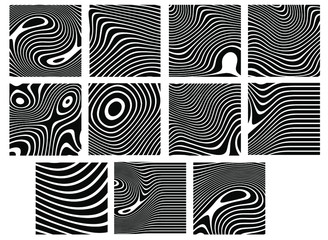 Abstract rippled or black lines pattern with wavy vibrant facture on white background and texture. Liquify lines 3D effect. Vector illustration. EPS 10. Creative graphic design. 