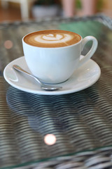 hot latte coffee drink in cafe restaurant