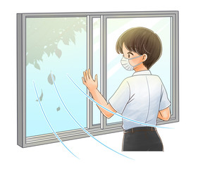 Fototapeta premium 部屋を換気するイラスト2