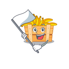 banana fruit box cartoon character design holding standing flag