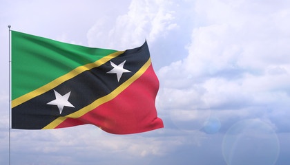 Waving flags of the world - flag of Saint Kitts and Nevis. 3D illustration.