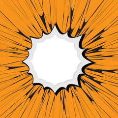 Pop art style speech bubble design on rays background. Effect motion lines for comic book and manga. Rays with effect explosion. Text banner. Comics pop-art style template for your design
