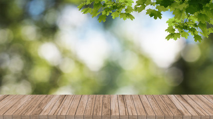 Naklejka na ściany i meble wood mockup stand podium 3d render background template design blurred background