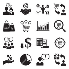 Obraz premium Consumer Behavior Icons. Black Flat Design. Vector Illustration.