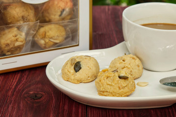 Mini Whole Grain Cookie with Coffee on the Table in the Morning.