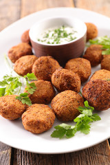 falafel with garlic yogurt and herb sauce