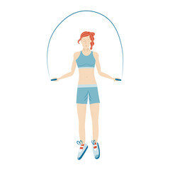 Female Character Engage Sport Activities Doing Exercises, Fitness Workout, Running, Jumping on Rope. Healthy Lifestyle Leisure. Cartoon Flat Vector Illustration isolated on white background