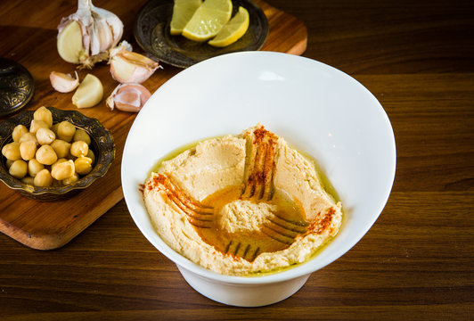 Hummus traditional arabic food from chickpea. illustration of vegetarian vegan meal