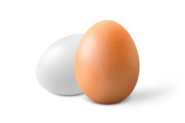 Brown and white chicken eggs isolated on white background