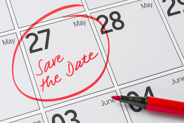 Save the Date written on a calendar - May 27