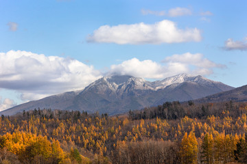 日本・北海道東部、斜里岳と秋の風景