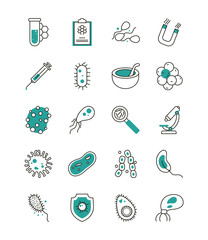 Isolated virus half line half color style icon set vector design