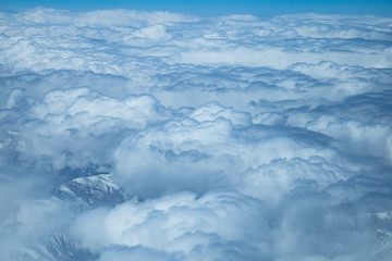 Blue Sky With Clouds from Airplane over Leh,himalaya mountain, India. The Upper Layers Of The Atmosphere.