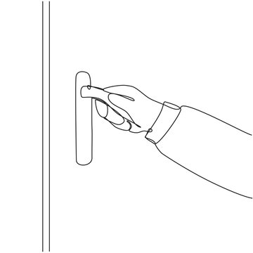 recommend clip art: Hand opens the door one line drawing on white isolated background. Vector illustration