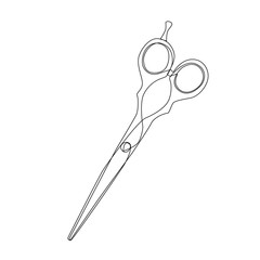 Hair cutting scissors one line drawing on white isolated background. Vector illustration