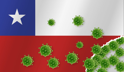 Fototapeta na wymiar Flag of Chile. with outbreak virus. Epidemic or Pandemic coronavirus, sars, mers, influenza...