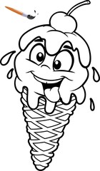 Funny ice cream. Vector illustration. Coloring book for kids.