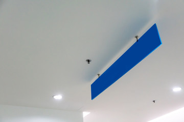 Blank blue advertising ceiling Promotional Advertising dangler for design presentation.