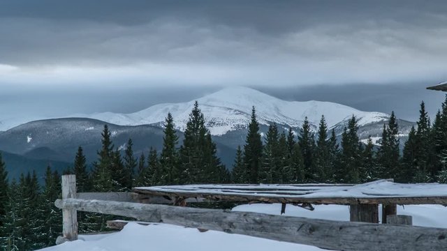 Time lapse of Clouds move over Mount Hoverla in Carpathian mountains. 4K
