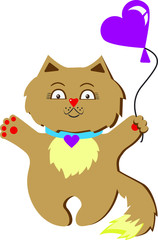 llustration. Vector graphics. Brown with a heart-shaped balloon. Drawing for children. Valentine's Day.